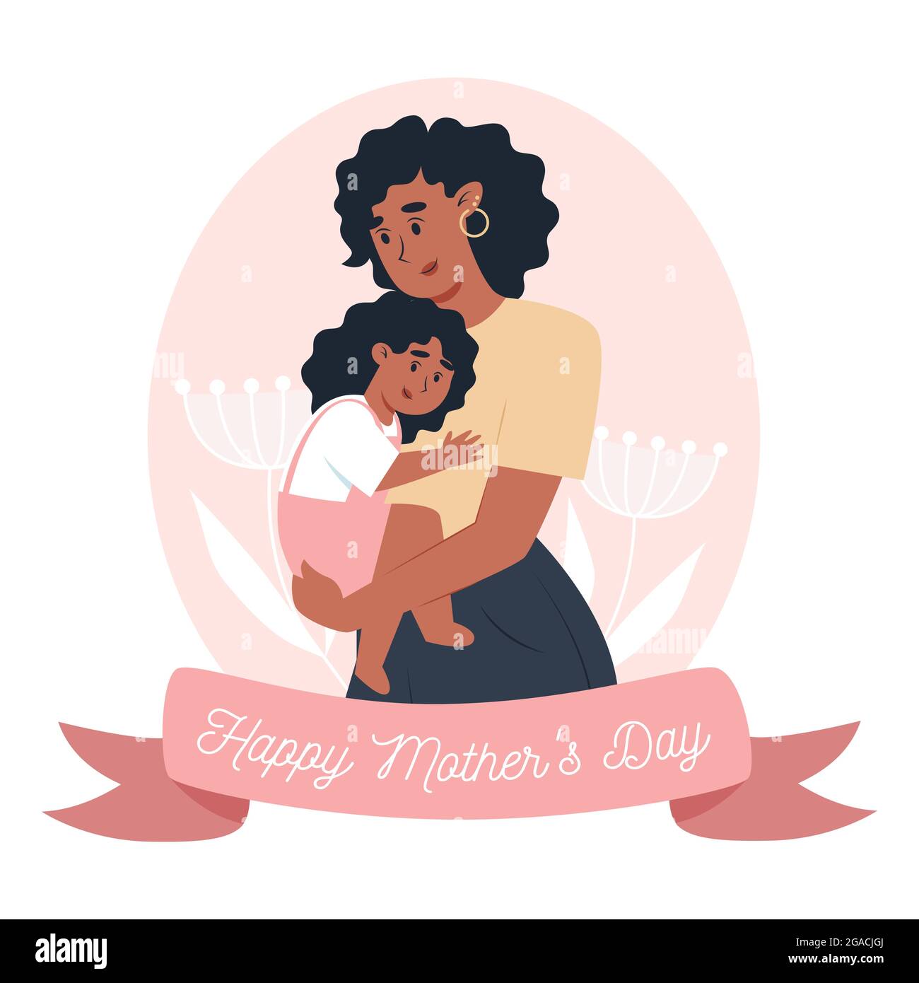 La carta del giorno della madre, la mamma tiene la figlia piccola nelle sue braccia Illustrazione Vettoriale