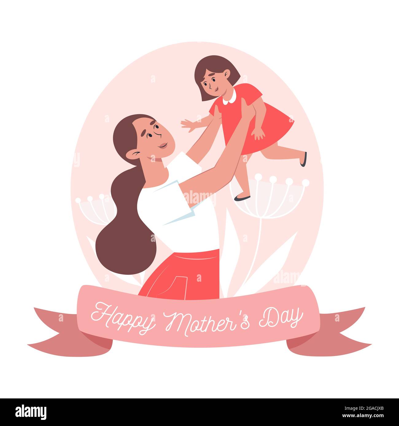 La carta del giorno della madre, la mamma tiene la figlia piccola nelle sue braccia Illustrazione Vettoriale