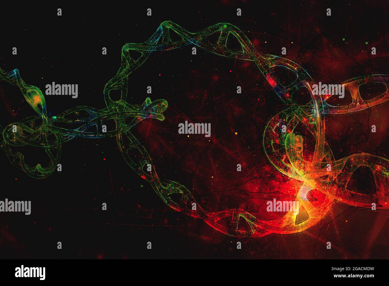 Filamenti di DNA a doppia elica, Science Biotechnology DNA Biochemistry Concept 3d rendering Foto Stock