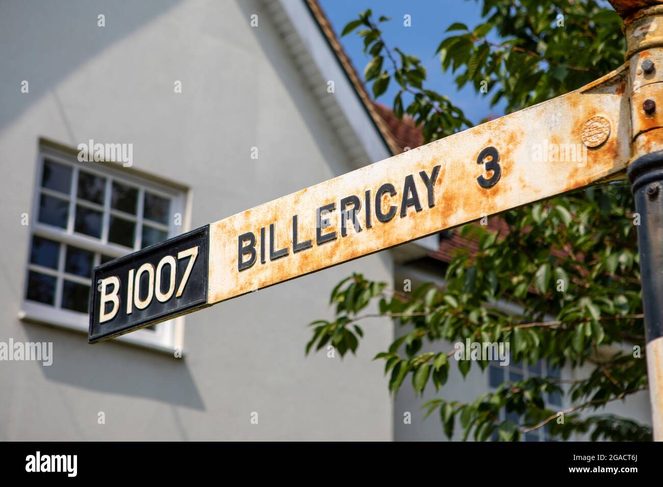 Un'indicazione per la città di Billericay in Essex, Regno Unito. Foto Stock
