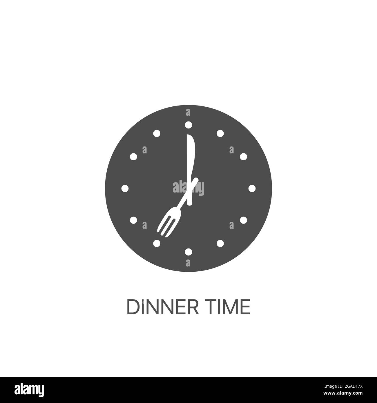 Icona vettore orario cena Orologio, forchetta, coltello per mangiare tempo Illustrazione Vettoriale