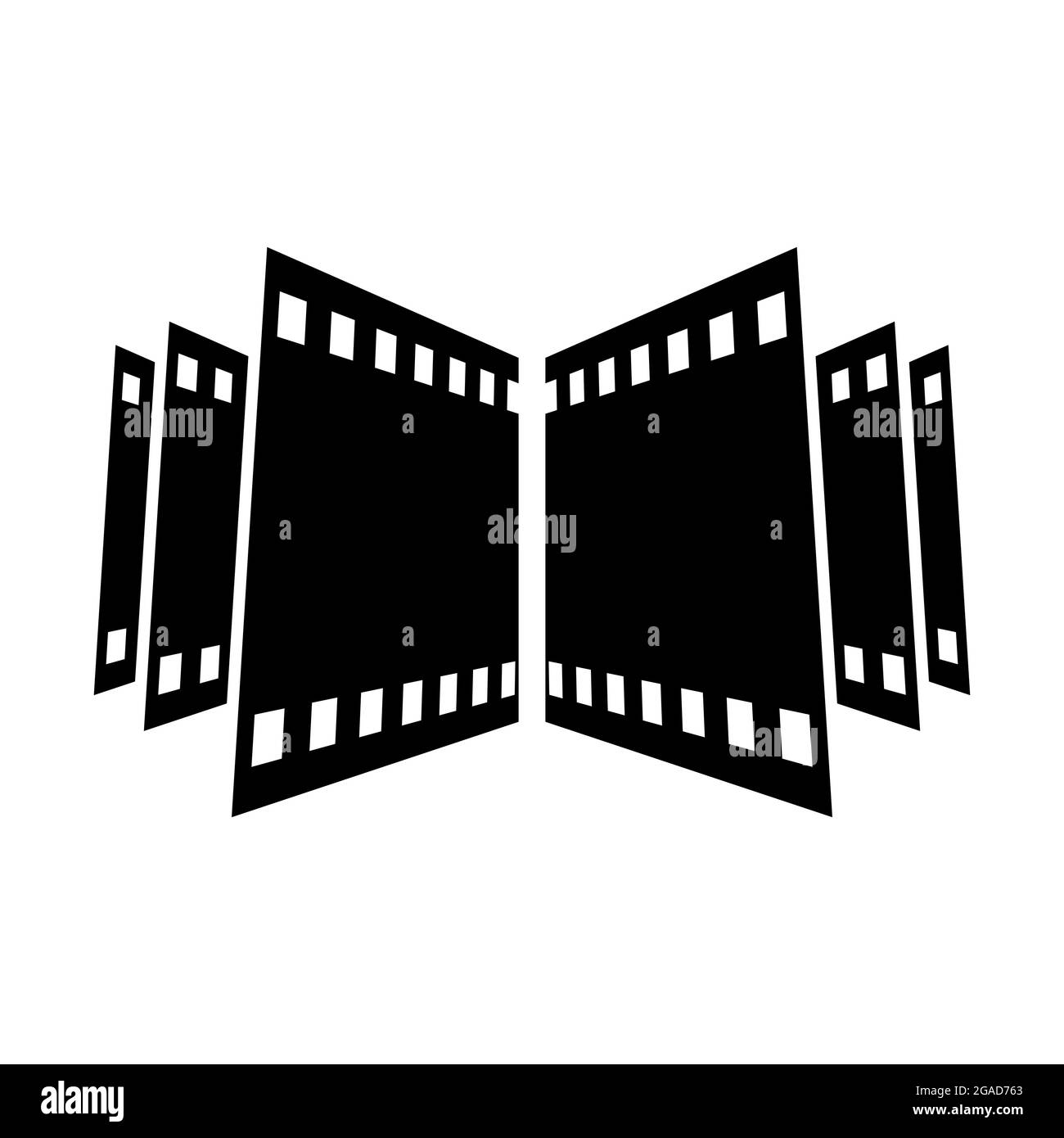 Pellicola curva, elemento per design cinematografico. Simbolo di film e video. Illustrazione Vettoriale