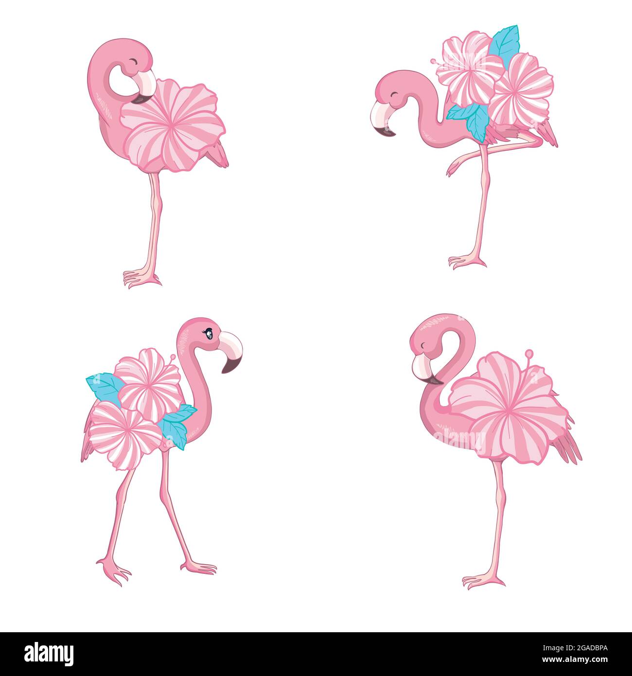 Set flamingo vettoriale cartoon flamingo rosa. Illustrazione Vettoriale