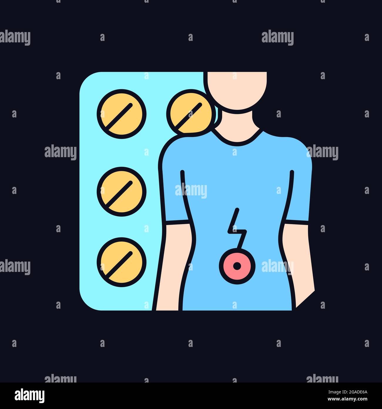 Tablet per mal di stomaco icona colore RGB per tema scuro Illustrazione Vettoriale