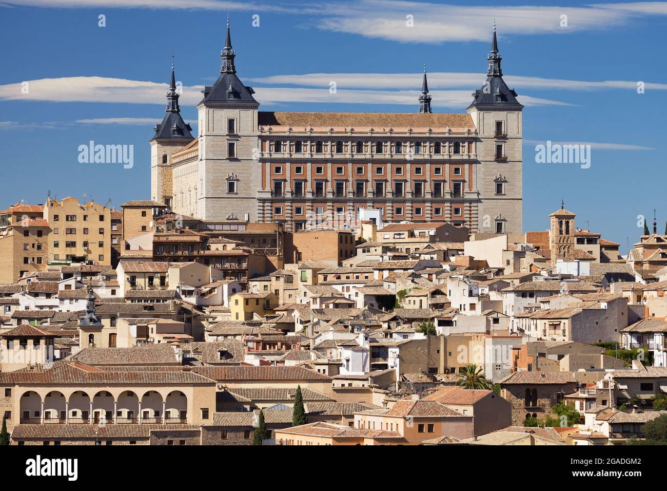 Alcazar dal punto di osservazione della Valle a Toledo, Spagna. Foto Stock