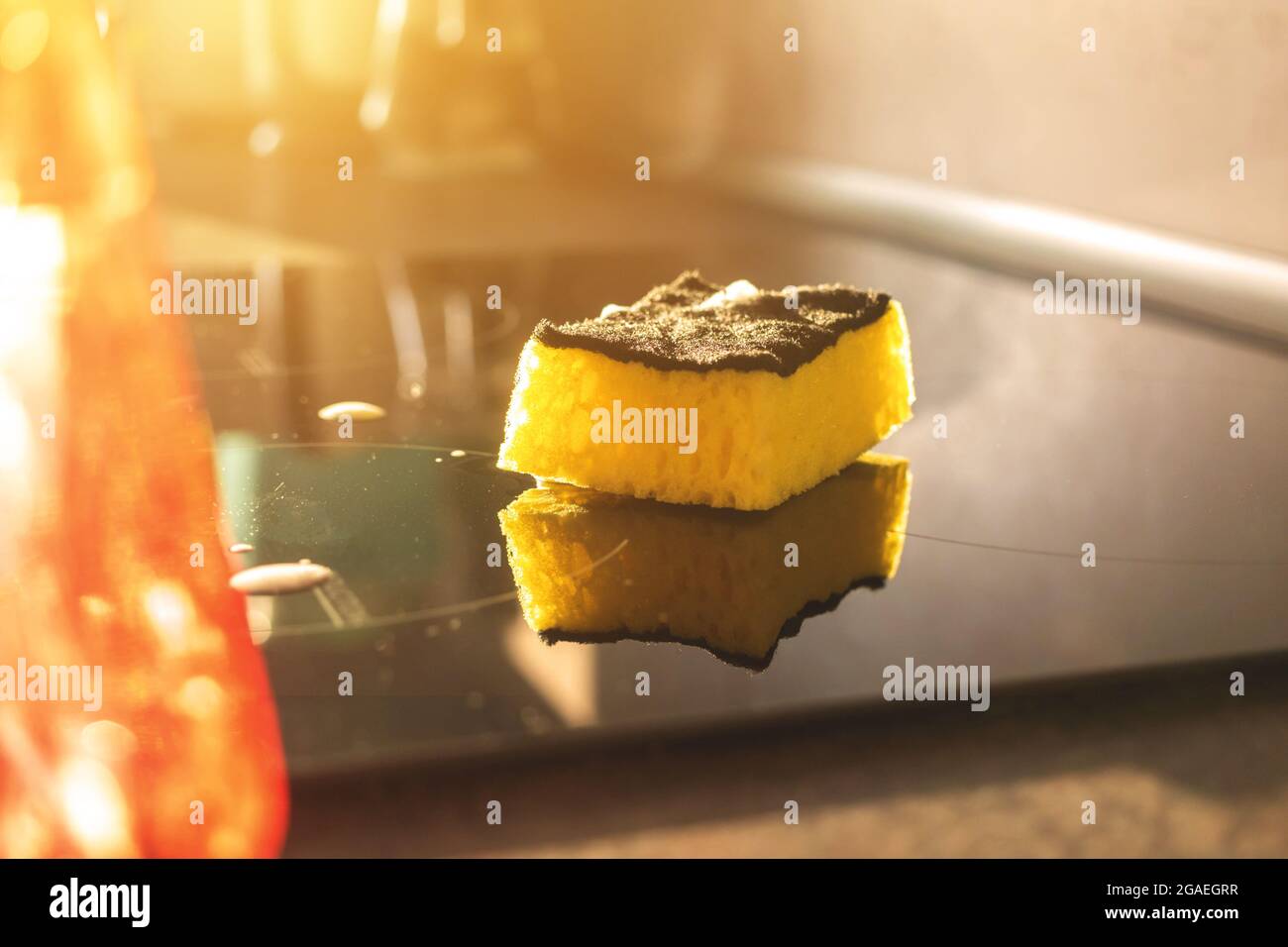 Spugna per la pulizia della cucina, concetto di lavastoviglie Foto Stock