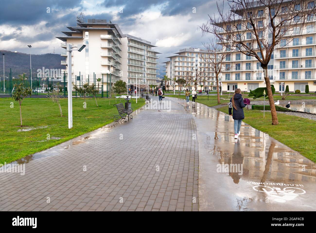 Vista del Sochi Park Hotel - 20 marzo 2021, Adler Russia Foto Stock