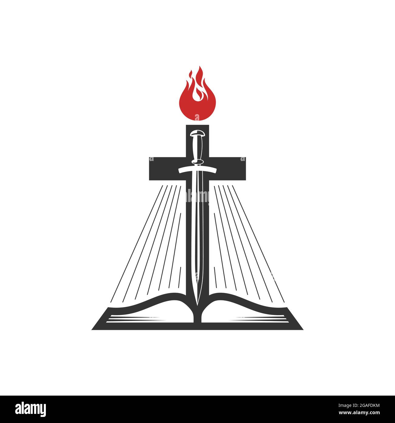 Illustrazione cristiana. Logo della Chiesa. La Parola di Dio è una spada a due tagli. Illustrazione Vettoriale