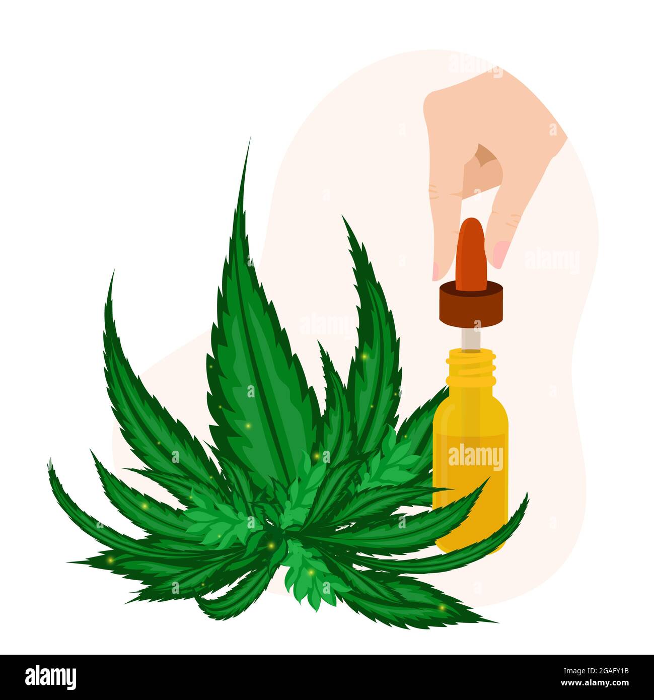 CBD petrolio e foglie di cannabis, illustrazione concettuale Foto Stock