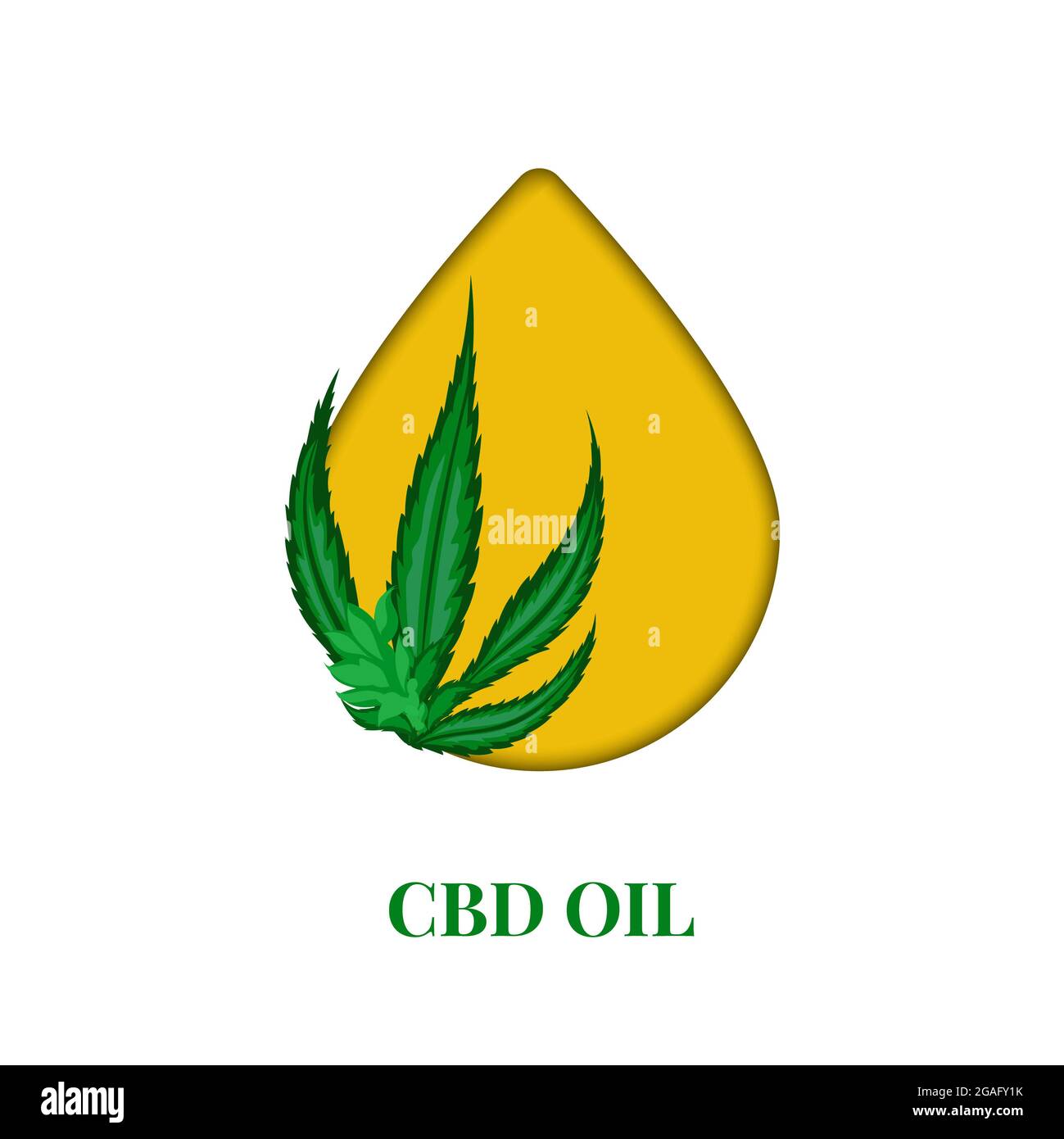 Olio del CBD e foglia di cannabis, illustrazione concettuale Foto Stock