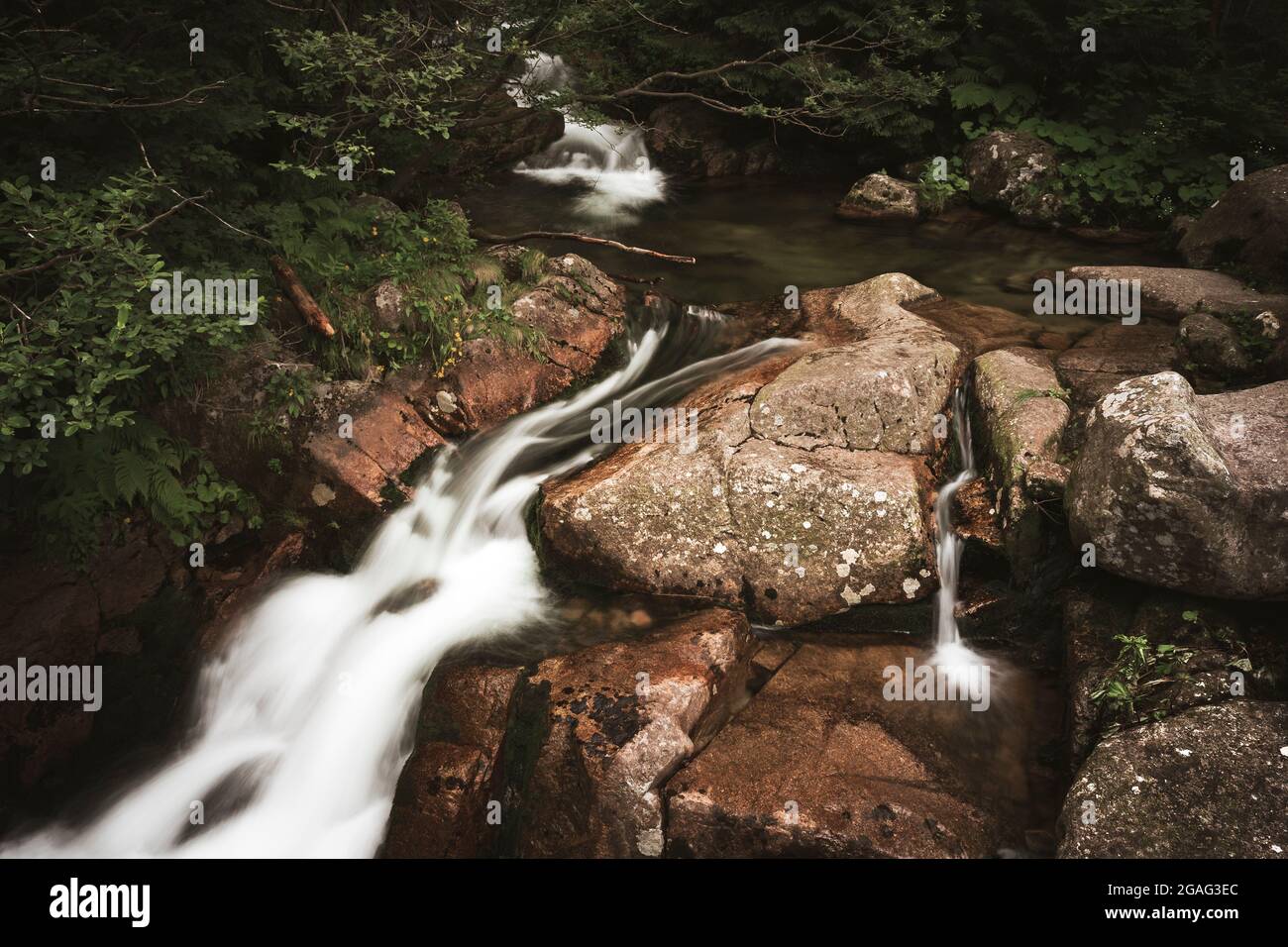 Cascata di montagna nella valle dell'Elba Bianca Foto Stock