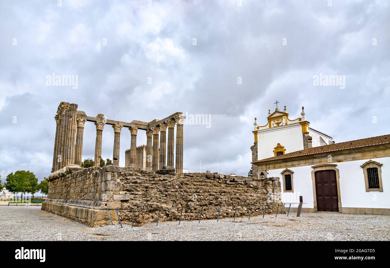 Il Tempio Romano di Evora in Portogallo Foto Stock