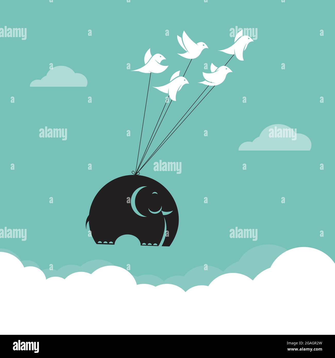 Immagine vettoriale di uccello ed elefante nel cielo, rappresenta l'unità Illustrazione Vettoriale