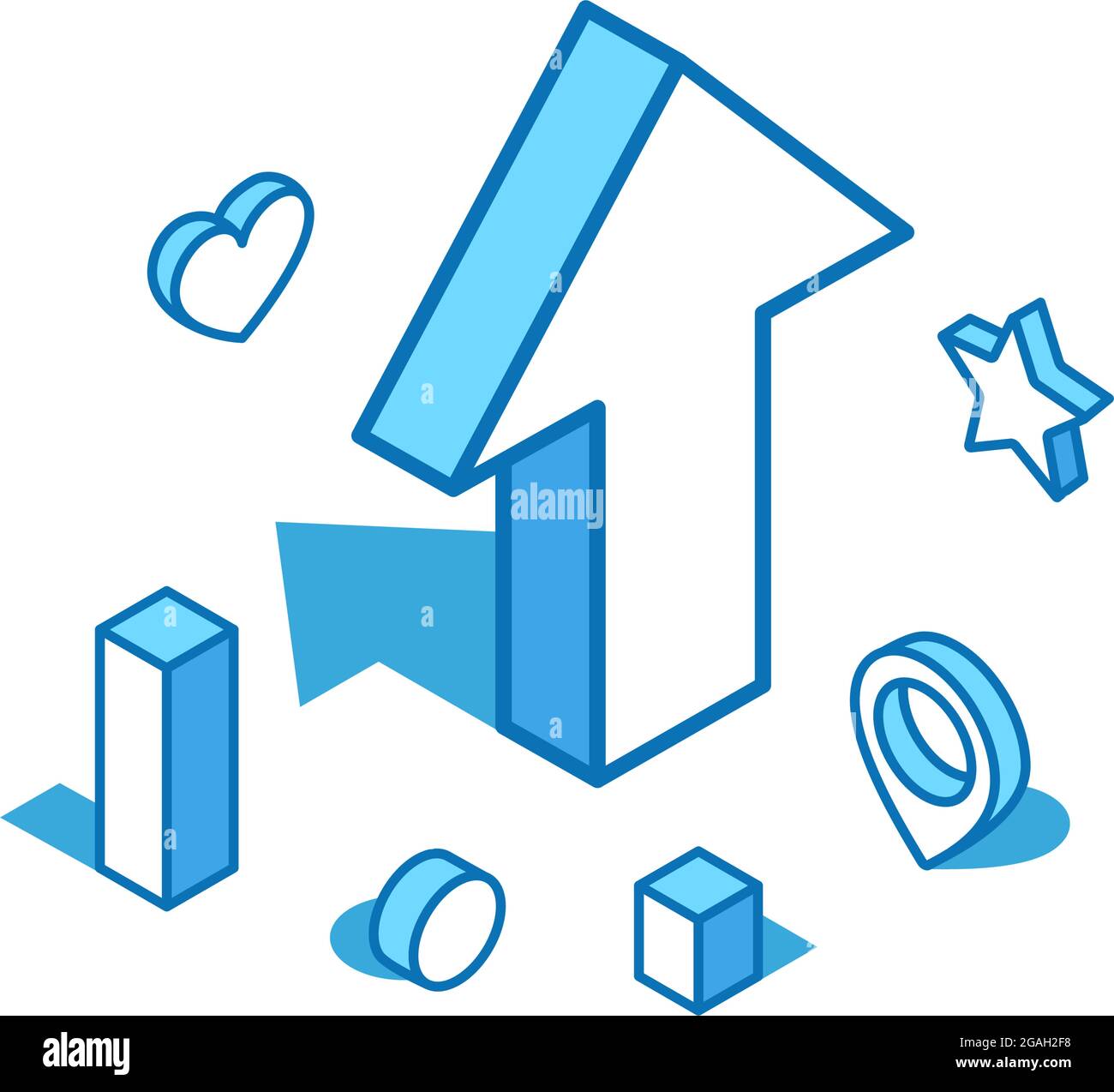Freccia su linea blu illustrazione isometrica. Leader, modello banner 3D di crescita. Illustrazione Vettoriale