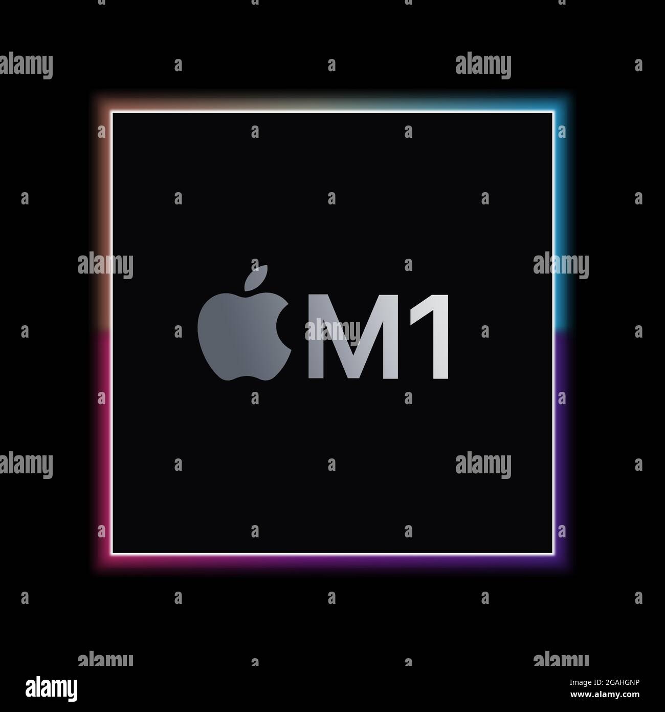 Vinnytsia, Ucraina - 30 luglio 2021. Logo Apple ARM chip M1. Illustrazione vettoriale editoriale Illustrazione Vettoriale