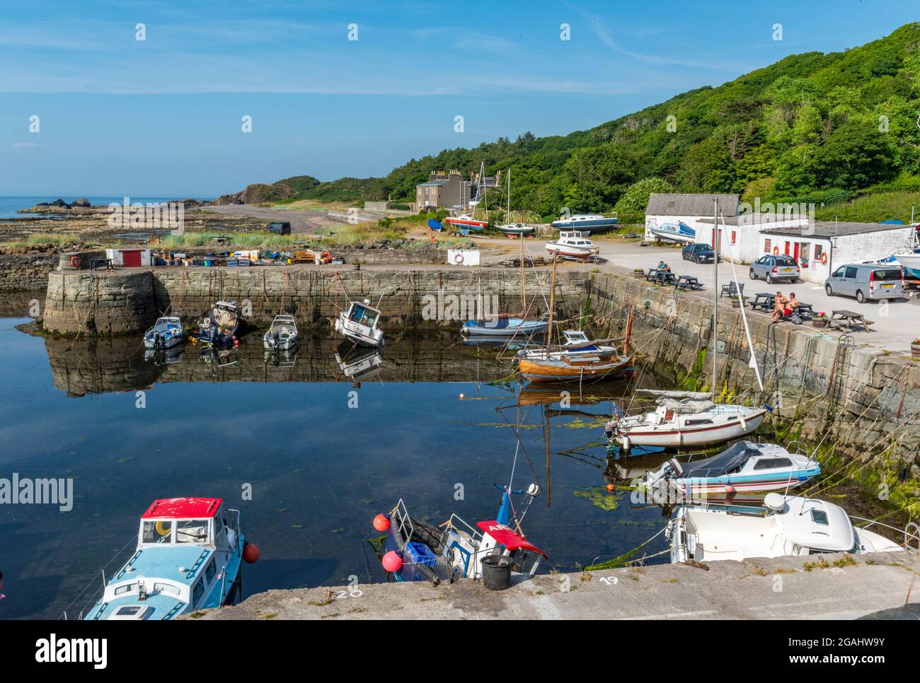 dunure harbour, scotland harbour, scottish harbour, ayshire harbour, dunure harbour, ayshire scotland, firth of clyde harbour. Foto Stock