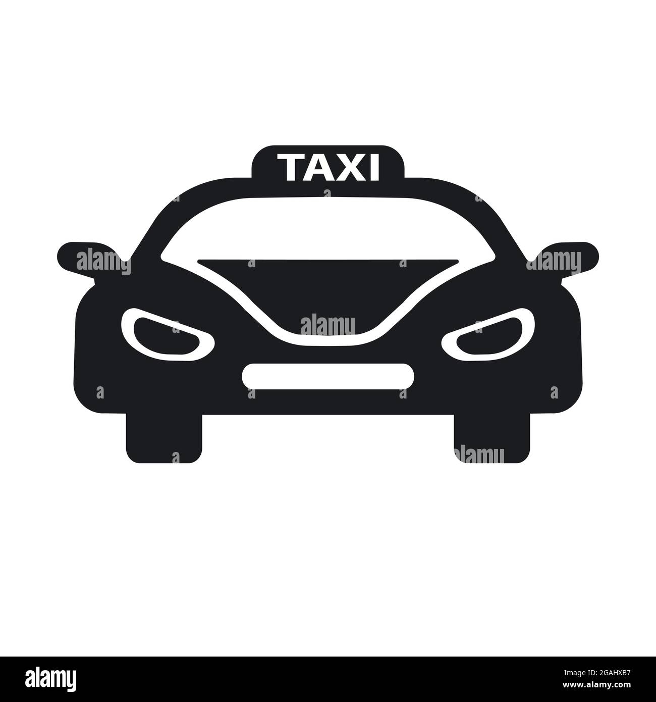 Immagine del pittogramma taxi con l'icona nera su sfondo bianco Illustrazione Vettoriale