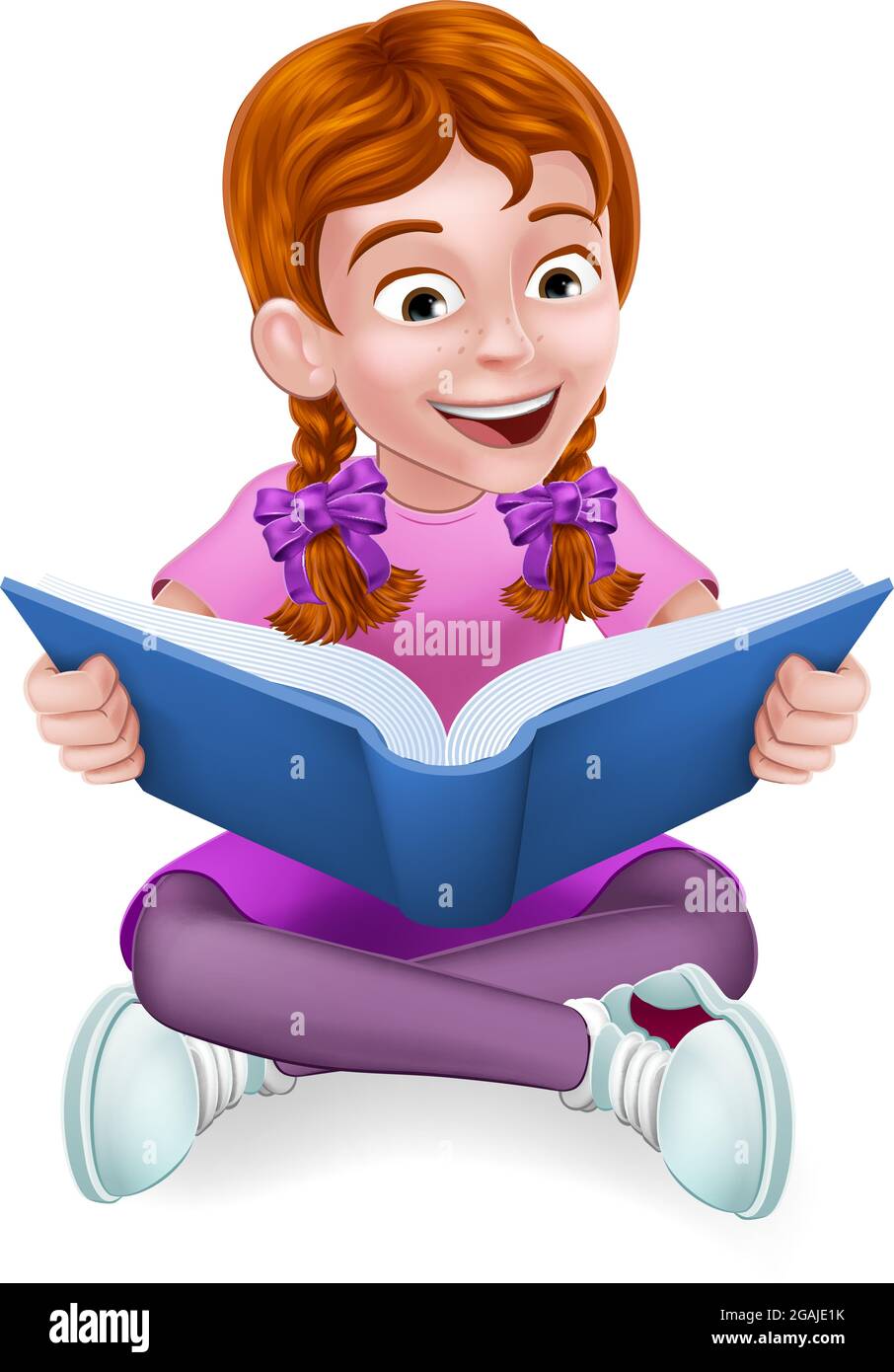Ragazza Bambino Kid Cartoon personaggio lettura di un libro Illustrazione Vettoriale