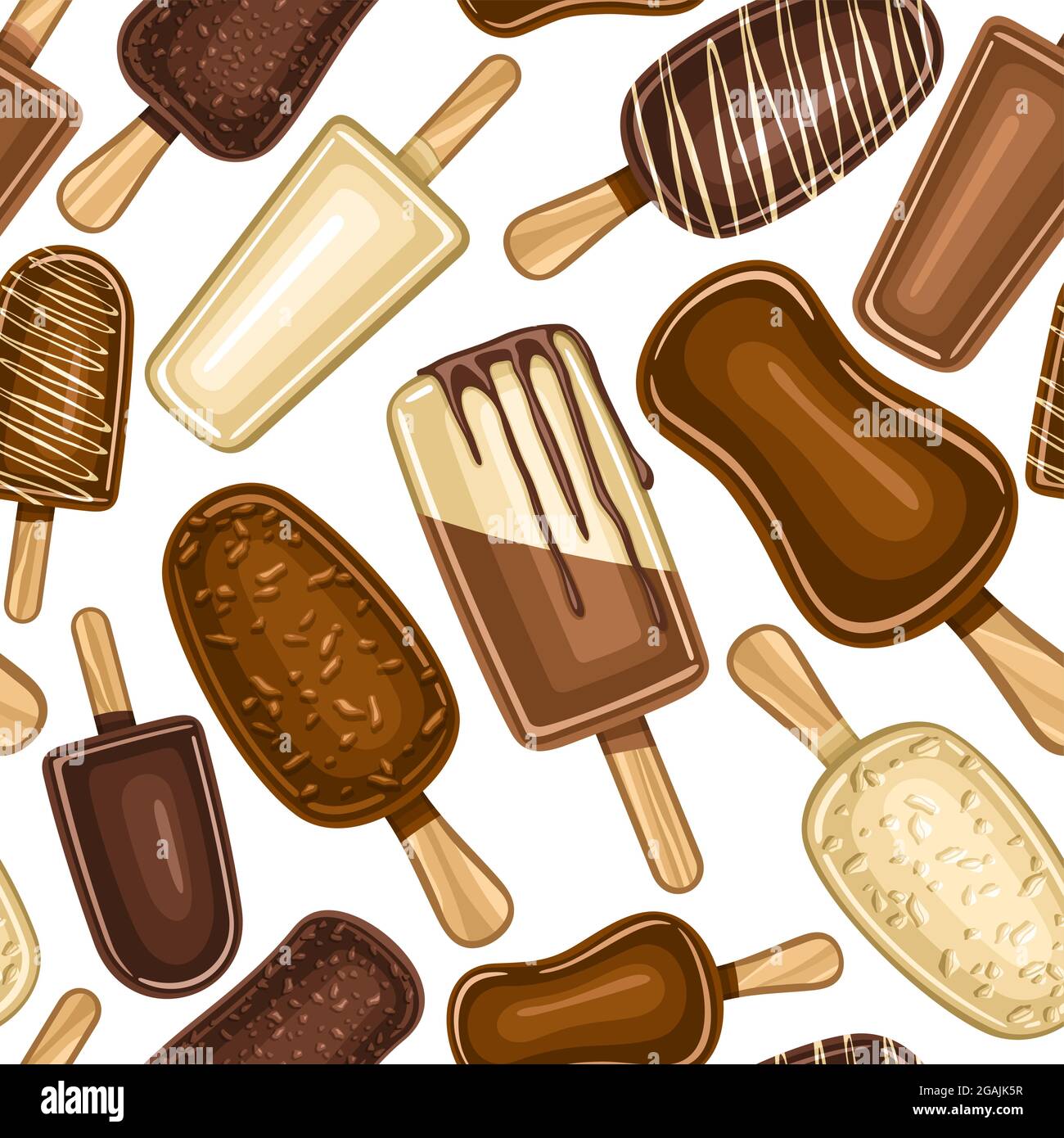 Vector Ice Cream Seamless Pattern, sfondo quadrato di gelato al cioccolato per i tessuti dei bambini, poster con illustrazioni ritagliate di varietà fredda Illustrazione Vettoriale