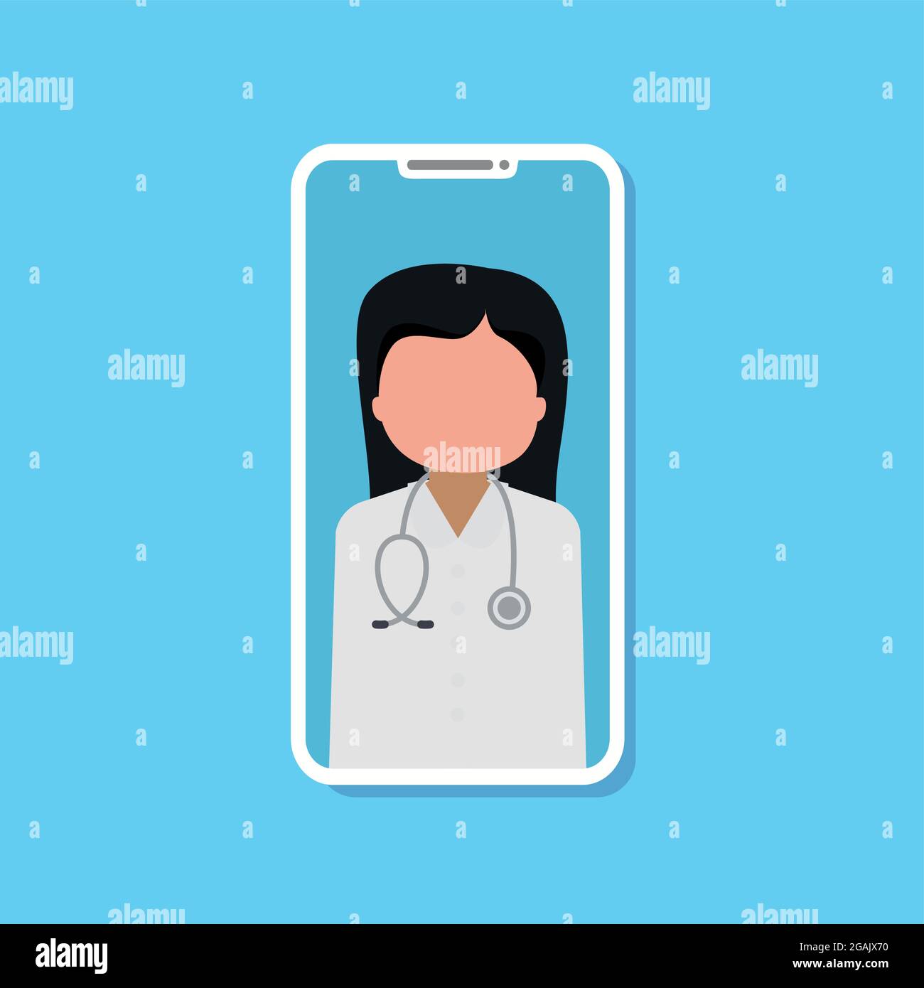 Consultazione medica on-line sullo smartphone su blu. Vettore stock Illustrazione Vettoriale
