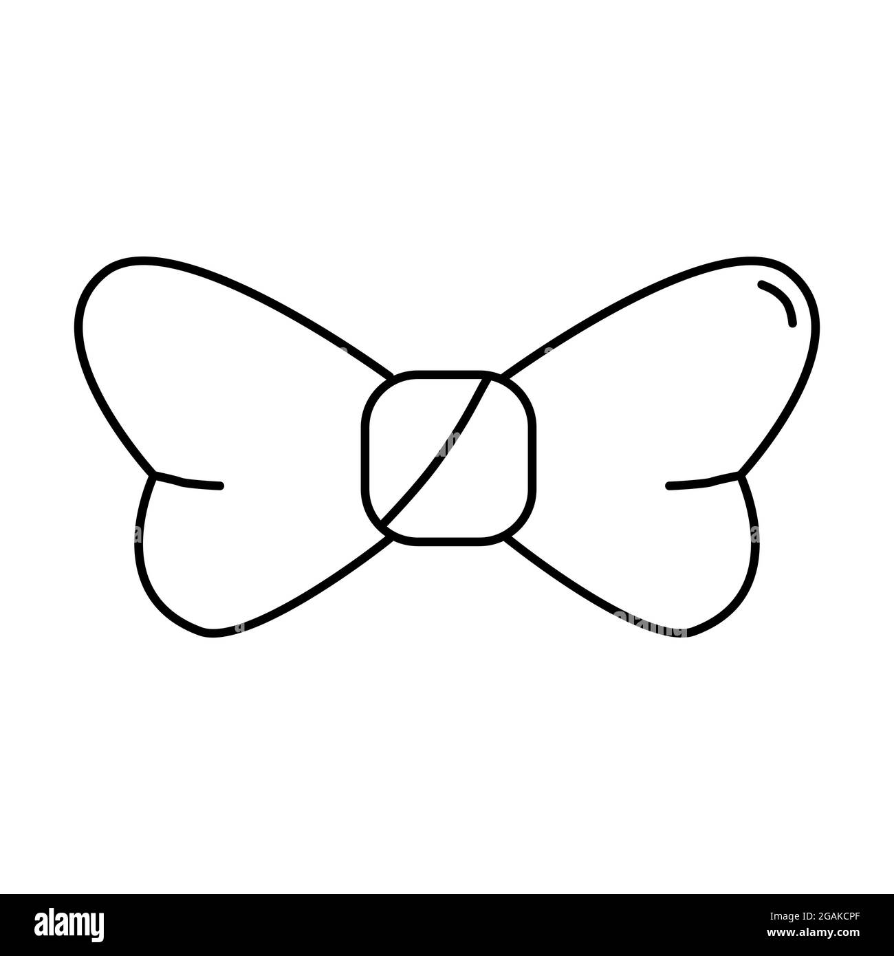 Icona del contorno del vettore di bow tie isolata su sfondo bianco. Simbolo per matrimoni, cerimonie, feste. Accessorio per uomo. Illustrazione Vettoriale