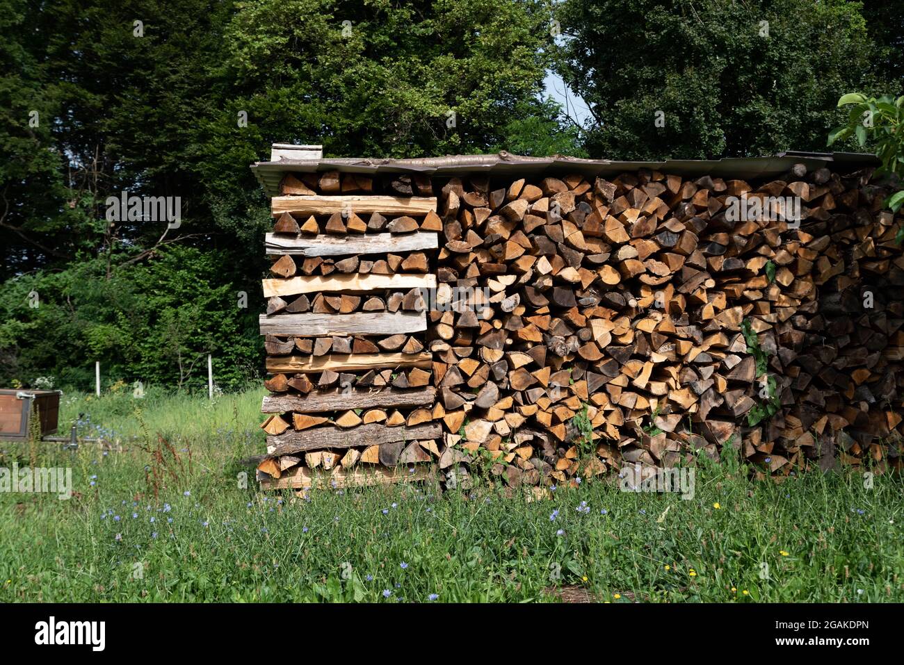 Legna da ardere accatastata per essiccazione all'aperto. Essiccare legno  per il camino Foto stock - Alamy