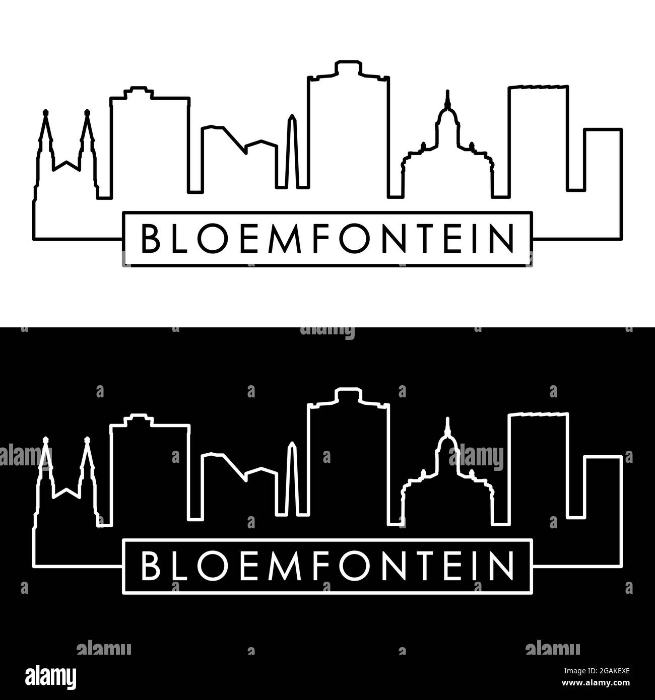 Skyline di Bloemfontein. Stile lineare. File vettoriale modificabile. Illustrazione Vettoriale
