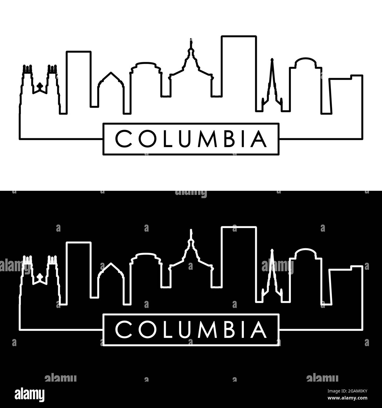 Skyline di Columbia. Stile lineare. File vettoriale modificabile. Illustrazione Vettoriale