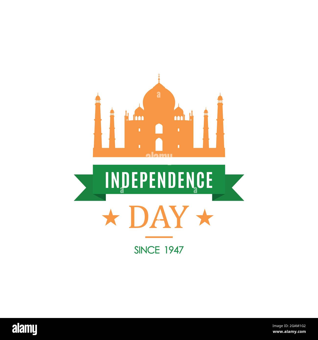 Biglietto d'auguri con silhouette di Taj Mahal. Giorno dell'indipendenza dell'India, 15 agosto. Banner vettoriale. Illustrazione Vettoriale