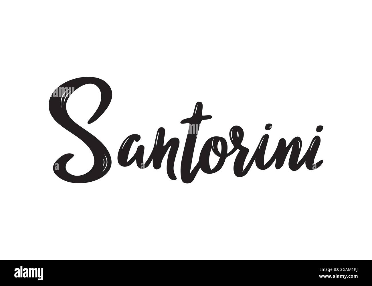 Santorini calligrafia scritta a mano nome di greco islend. Calligrafia a pennello disegnata a mano. Modello di disegno vettoriale. Illustrazione Vettoriale