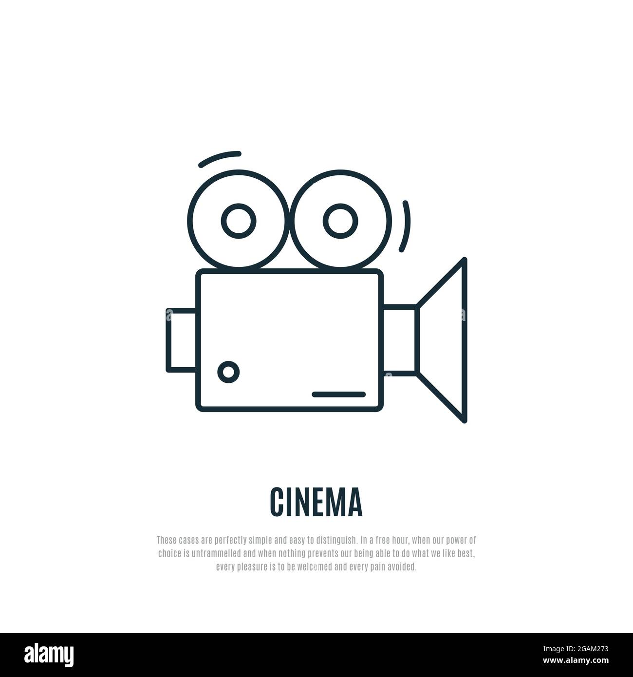 Icona della linea della videocamera. Emblema vettoriale per l'industria cinematografica. Modello per il tuo progetto. Illustrazione Vettoriale