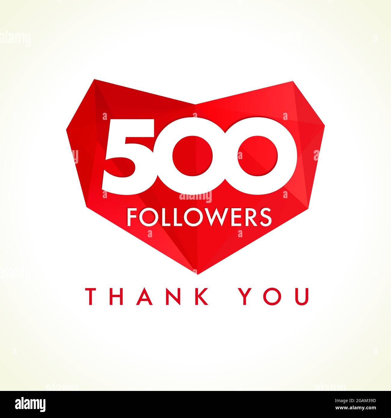 Grazie 500 Followers card. Colore rosso grazie per le seguenti persone. A cinquecento piace la celebrazione. Modello grafico astratto isolato. Holida Illustrazione Vettoriale
