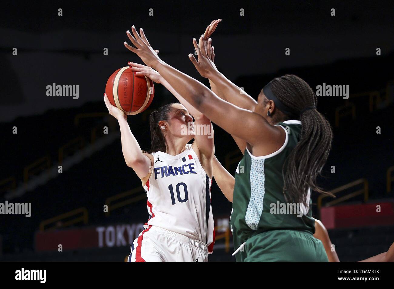 Sarah MICHEL (10) di Francia durante i Giochi Olimpici Tokyo 2020, Francia-Nigeria il 30 luglio 2021 alla Saitama Super Arena di Tokyo, Giappone - Foto Ann-Dee Lamour / CDP MEDIA / DPPI Foto Stock