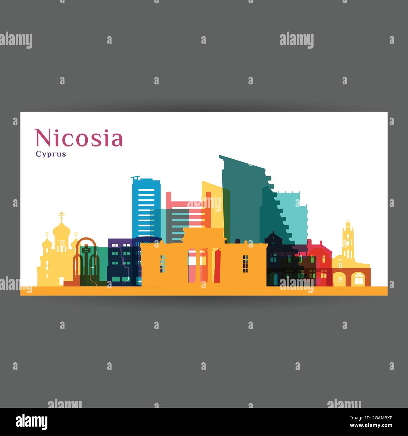 Nicosia città architettura silhouette. Skyline colorato. City Flat design. Biglietto da visita vettoriale. Illustrazione Vettoriale