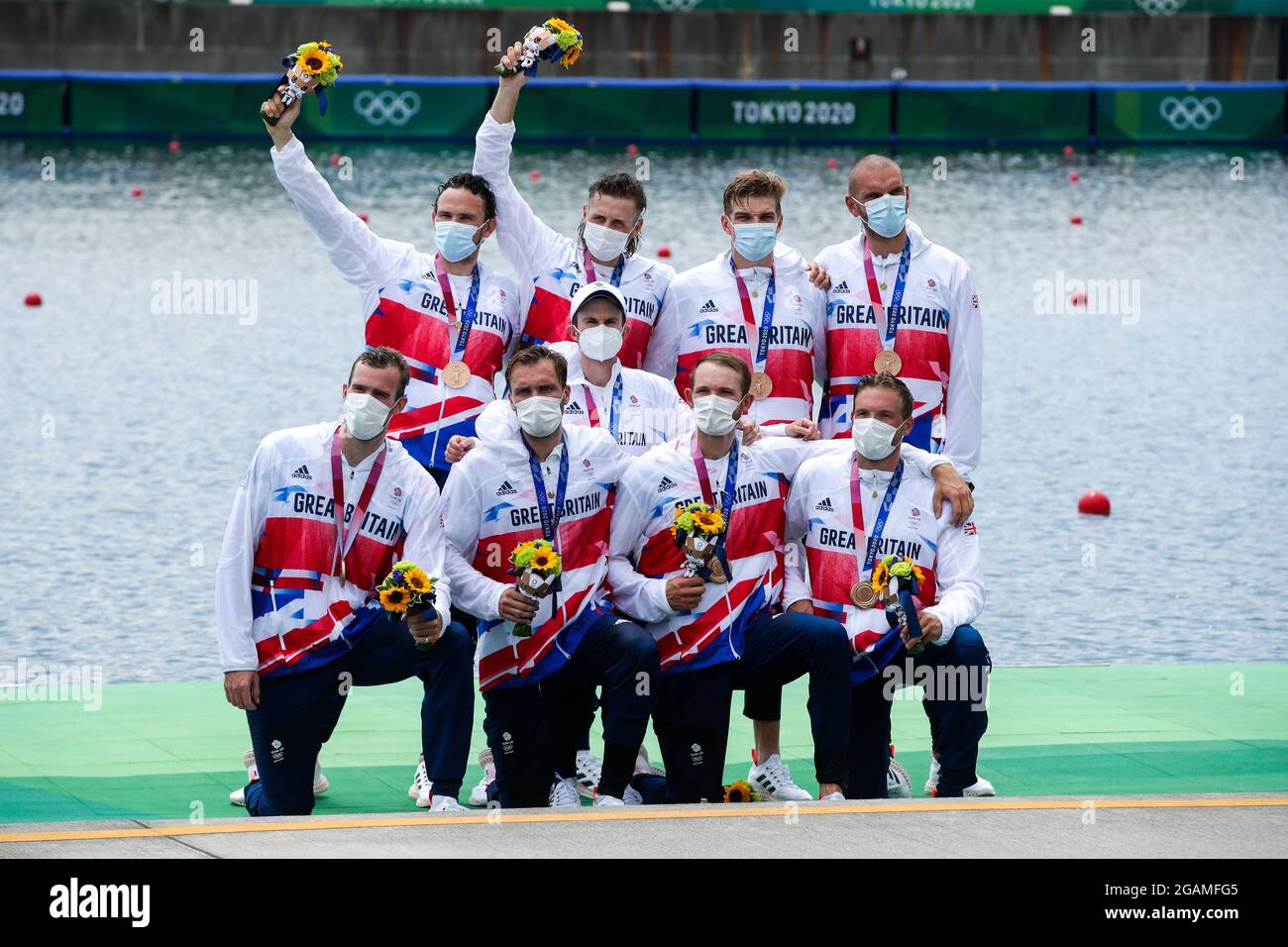 BUGAJSKI Josh, DAWSON Jacob, GEORGE Tom, SBIHI Mohamed, ELWES Charles, WYNNE-GRIFFITH Oliver, RUDKIN James, FORD Tom, FIELDMAN Henry della Gran Bretagna, medaglia di bronzo, durante i Giochi Olimpici Tokyo 2020, Rowing Men's Eight il 30 luglio 2021 al Sea Forest Waterway a Tokyo, Giappone - Foto PIM Waslander / Orange Pictures / DPPI Foto Stock