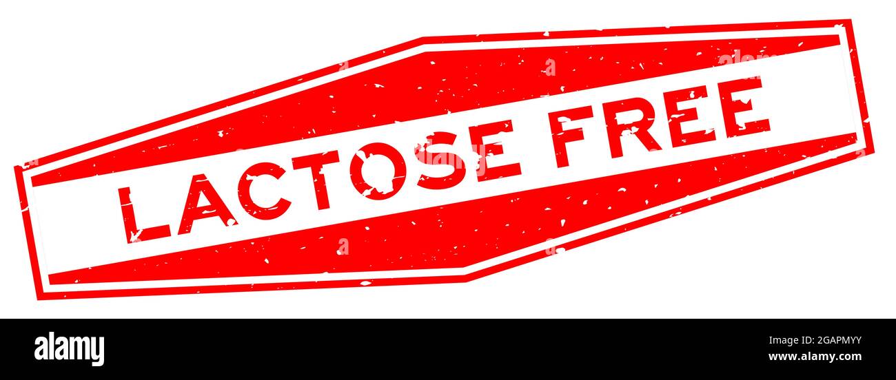 Grunge rosso senza lattosio parola esagonale sigillo in gomma su sfondo bianco Illustrazione Vettoriale