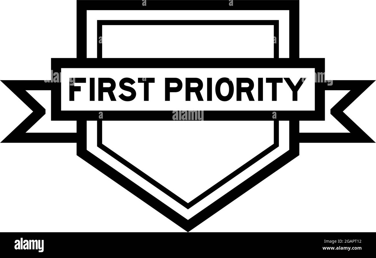 Banner con etichetta a pentagono d'epoca con la parola prima priorità in colore nero su sfondo bianco Illustrazione Vettoriale