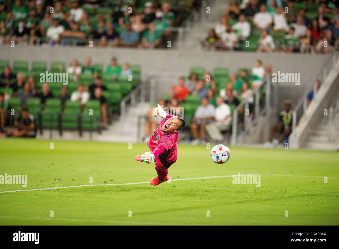 31 luglio 2021: Austin FC Brad Stuver Goalkeeper (41) in azione durante la partita MLS contro le rapide del Colorado allo stadio Q2. Austin, Texas. Mario Cantu/CSM Foto Stock