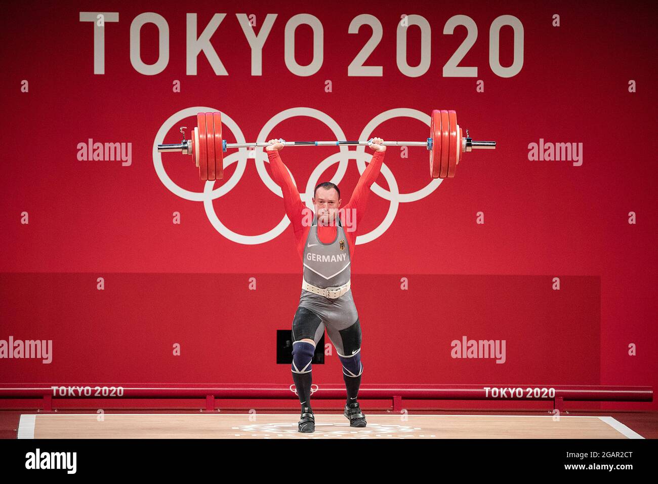 Nico MUELLER (GER), azione, spinta; sollevamento pesi fino a 81 kg/uomini, il 31 luglio 2021; Olimpiadi estive 2020, dal 23.07. - 08.08.2021 a Tokyo/Giappone. Foto Stock