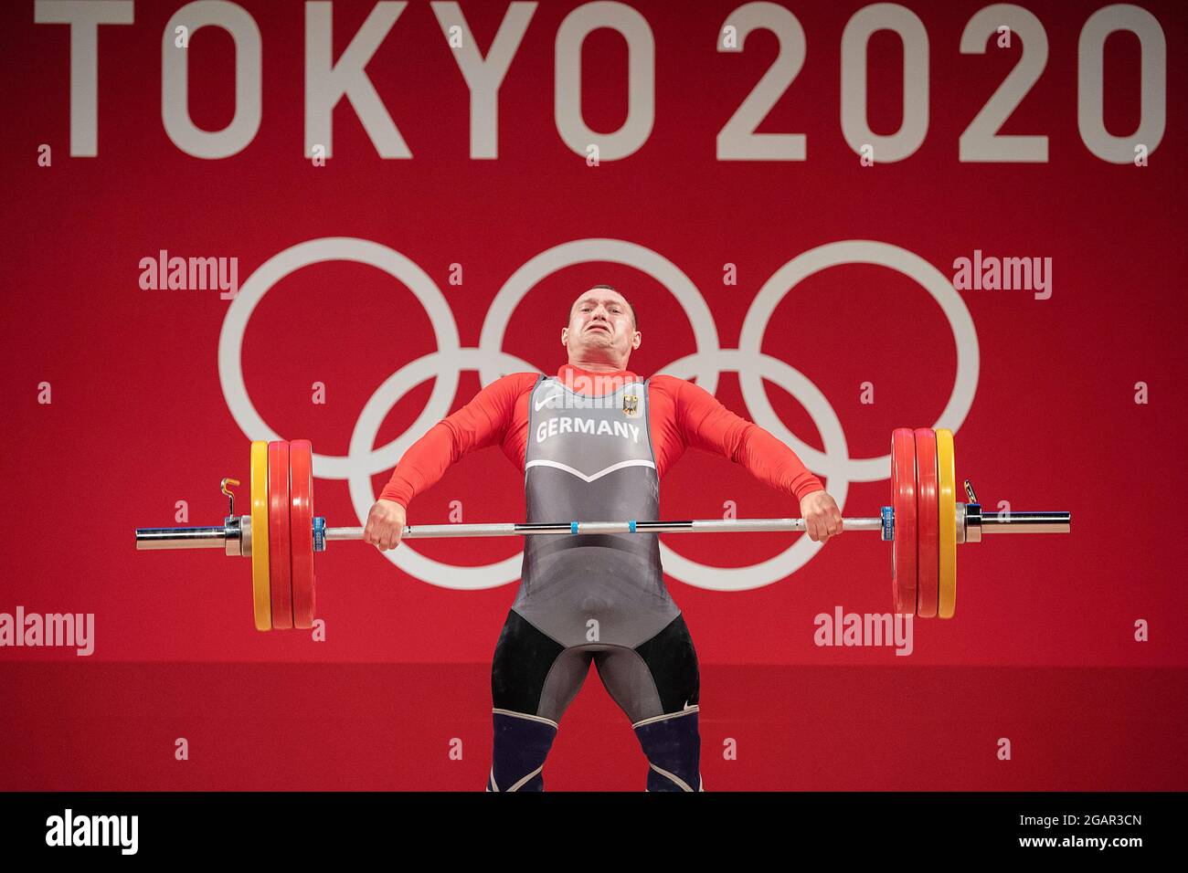 Nico MUELLER (GER), azione, strappo; sollevamento pesi fino a 81 kg/uomo, il 31 luglio 2021; Olimpiadi estive 2020, dal 23.07. - 08.08.2021 a Tokyo/Giappone. Foto Stock