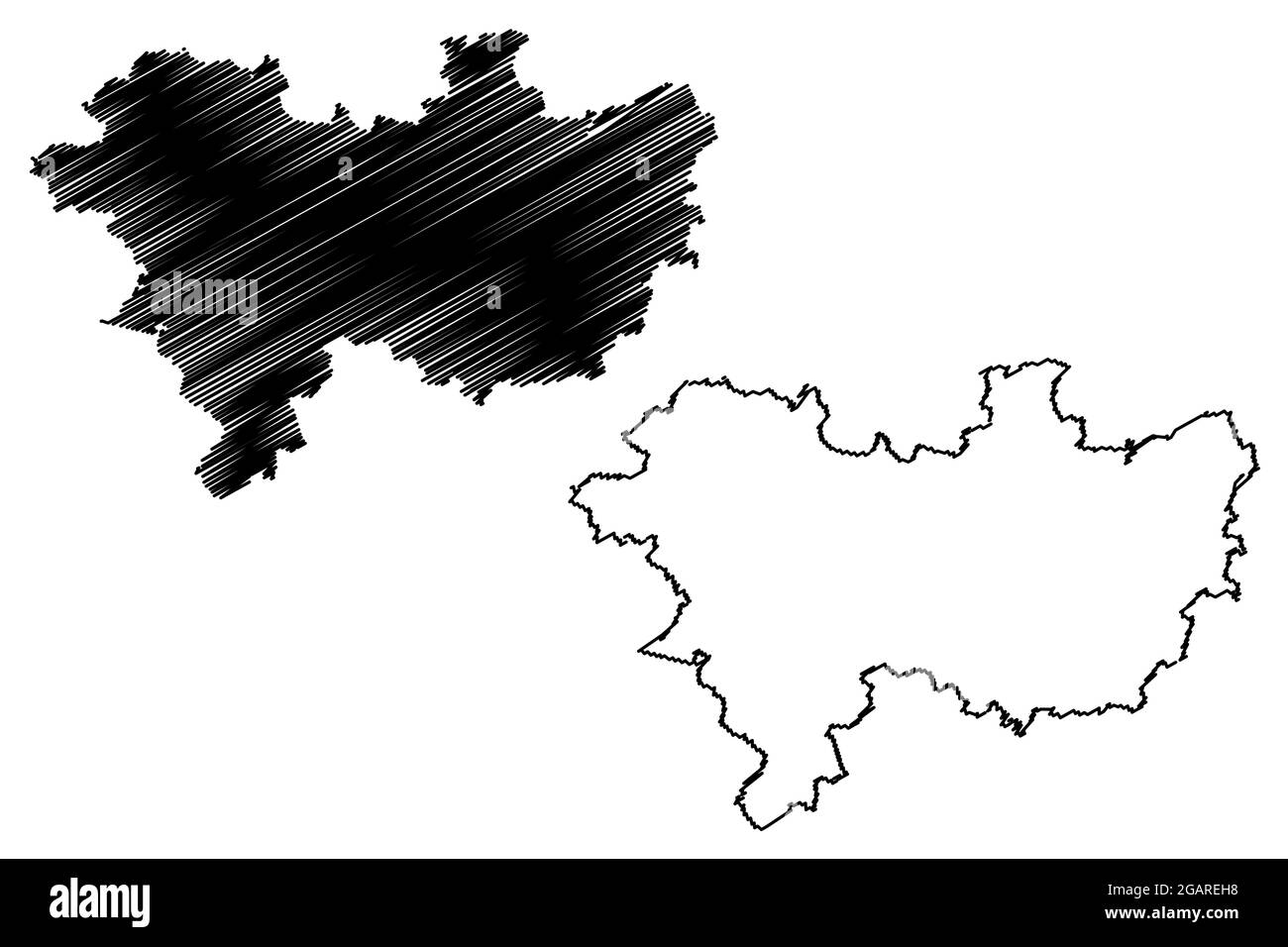 Distretto di Wetteraukreis (Repubblica federale di Germania, distretto rurale Darmstadt regione, stato di Assia, Assia, Assia) mappa illustrazione vettoriale, scribbl Illustrazione Vettoriale