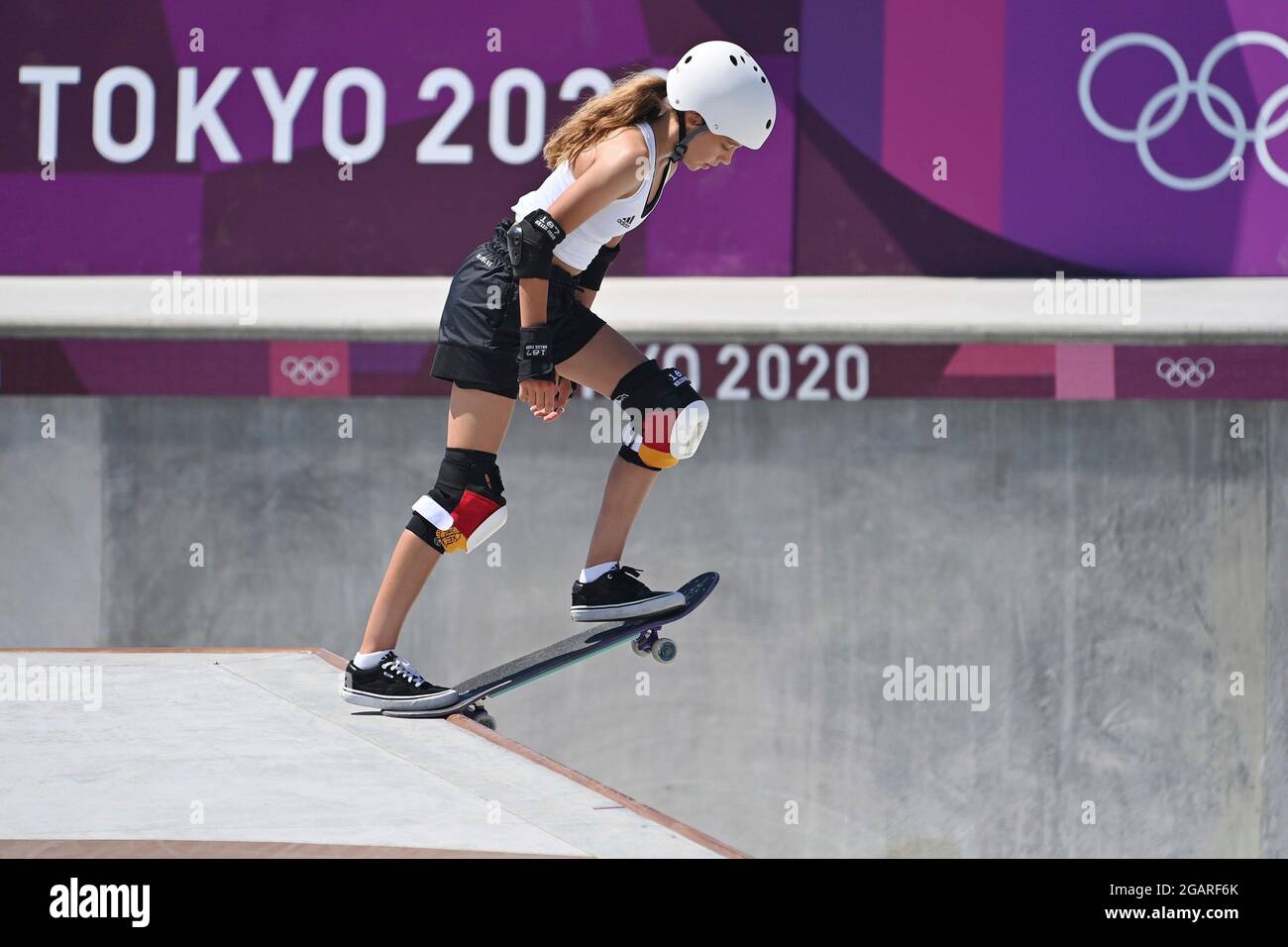 Lilly STOEPHASIUS (GER), formazione skateboard, Women`s Park, Skateboard, Frauene, Urban Sports Park il 1 agosto 2021. Olimpiadi estive 2020, dal 23.07. - 08.08.2021 a Tokyo/Giappone. Â Foto Stock