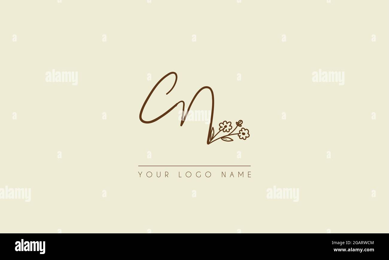 Lettera iniziale CN o NC Firma matrimonio botanico fiore icona logo disegno vettoriale illustrazione Illustrazione Vettoriale