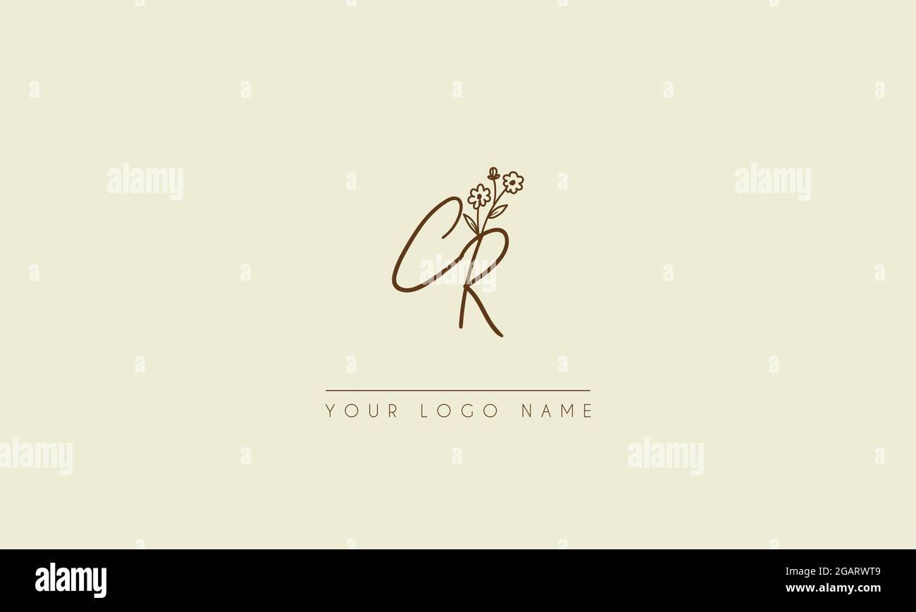 Lettera iniziale CR o RC Firma matrimonio botanico fiore icona logo disegno vettoriale Illustrazione Vettoriale