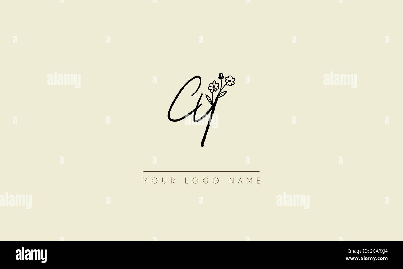 Lettera iniziale CY o YC Firma scritta a mano matrimonio botanico icona floreale logo disegno vettoriale illustrazione Illustrazione Vettoriale