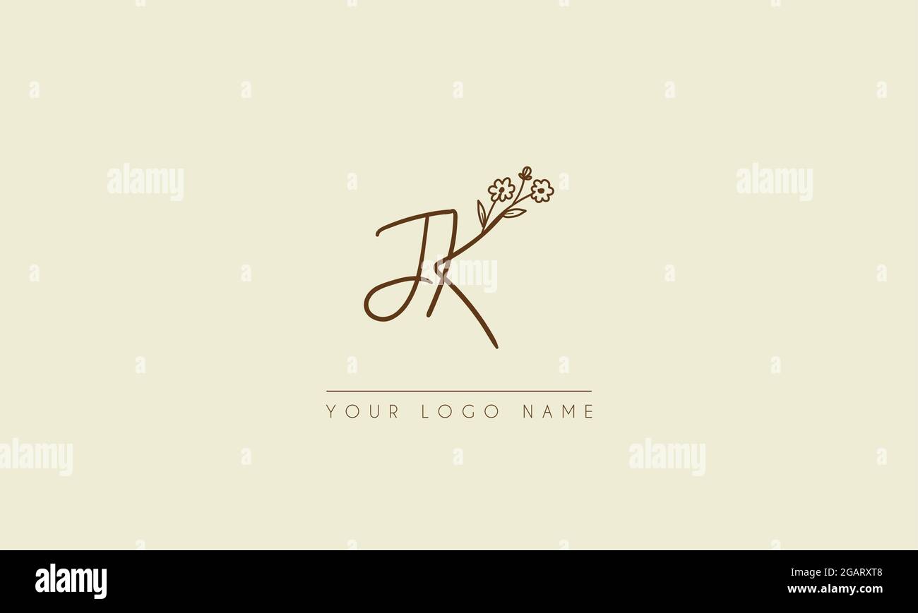 Lettera iniziale JK o KJ Firma matrimonio botanico icona floreale logo disegno vettoriale illustrazione Illustrazione Vettoriale