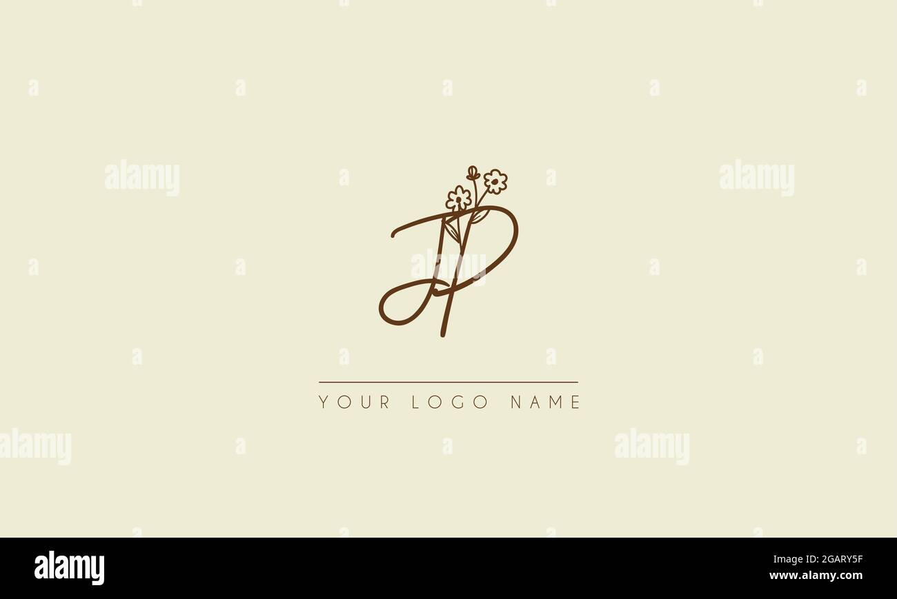 Lettera iniziale JP o PJ Firma matrimonio botanico fiore icona logo disegno vettoriale Illustrazione Vettoriale