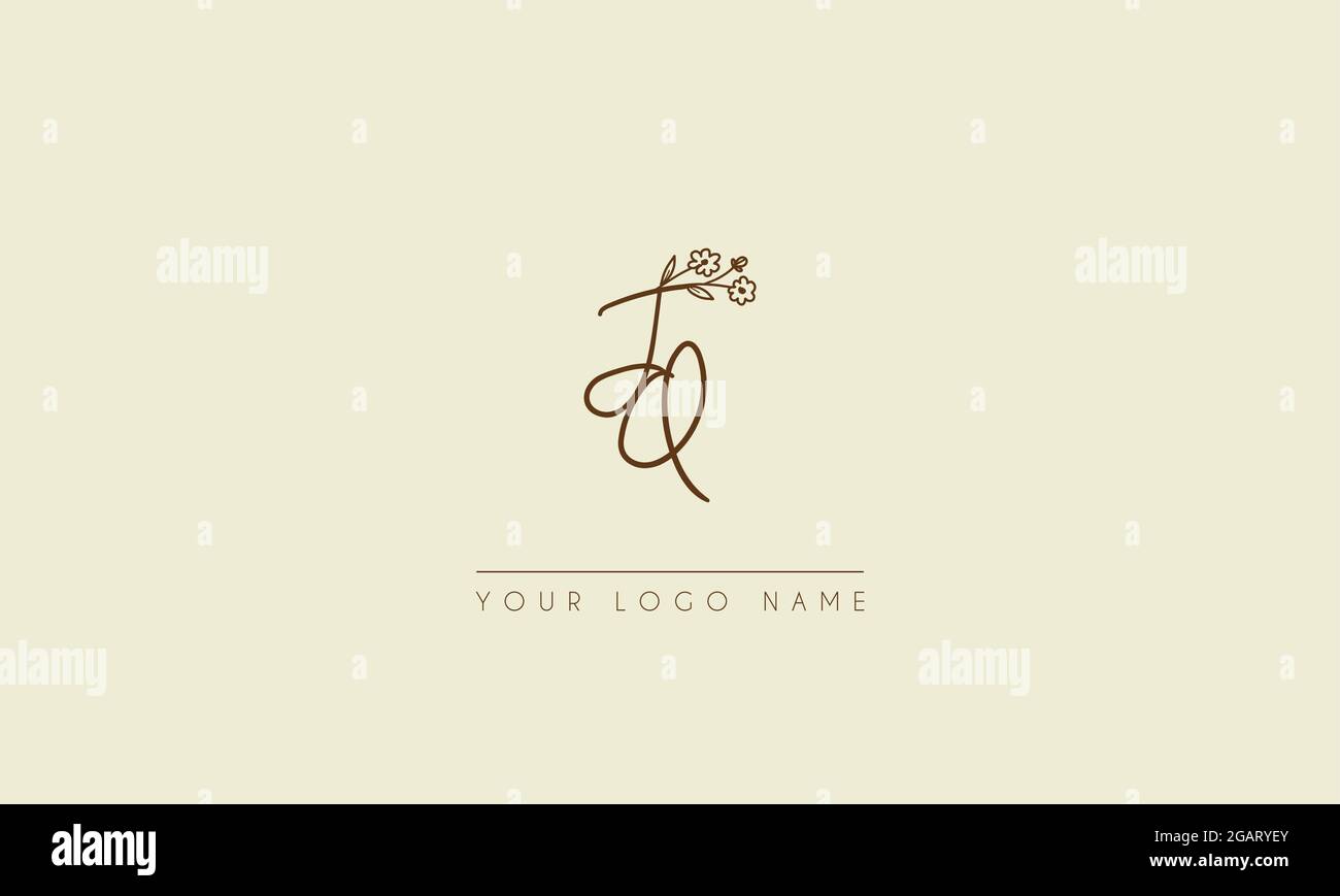 Lettera iniziale JQ o QJ Firma matrimonio manoscritto botanico icona floreale logo disegno vettoriale illustrazione Illustrazione Vettoriale