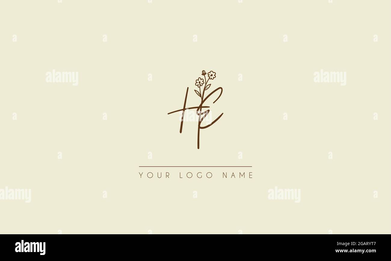 Lettera iniziale HE o EH Firma matrimonio botanico floreale icona logo disegno vettoriale Illustrazione Vettoriale
