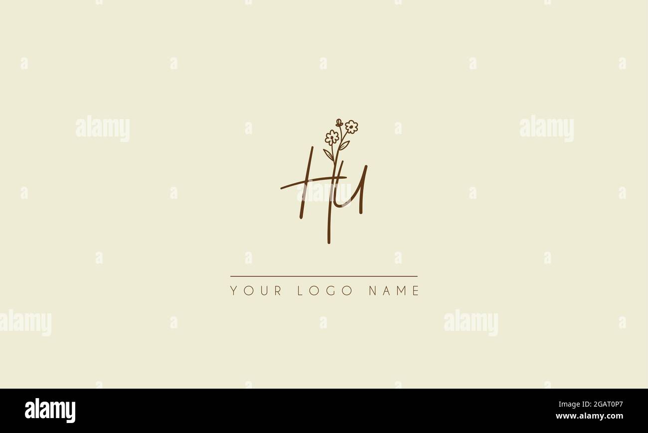 Lettera iniziale HU o UH Firma matrimonio botanico fiore icona logo disegno vettoriale Illustrazione Vettoriale